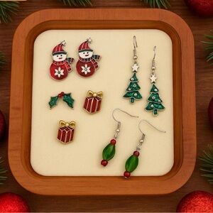 Festive Vintage Christmas Earrings Set